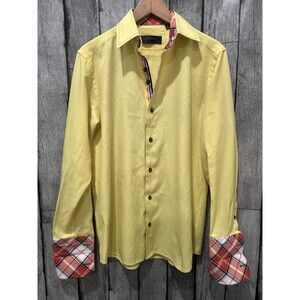 Coogi Classic Gingham Button Down Shirt Yellow Medium 15.5 34/35